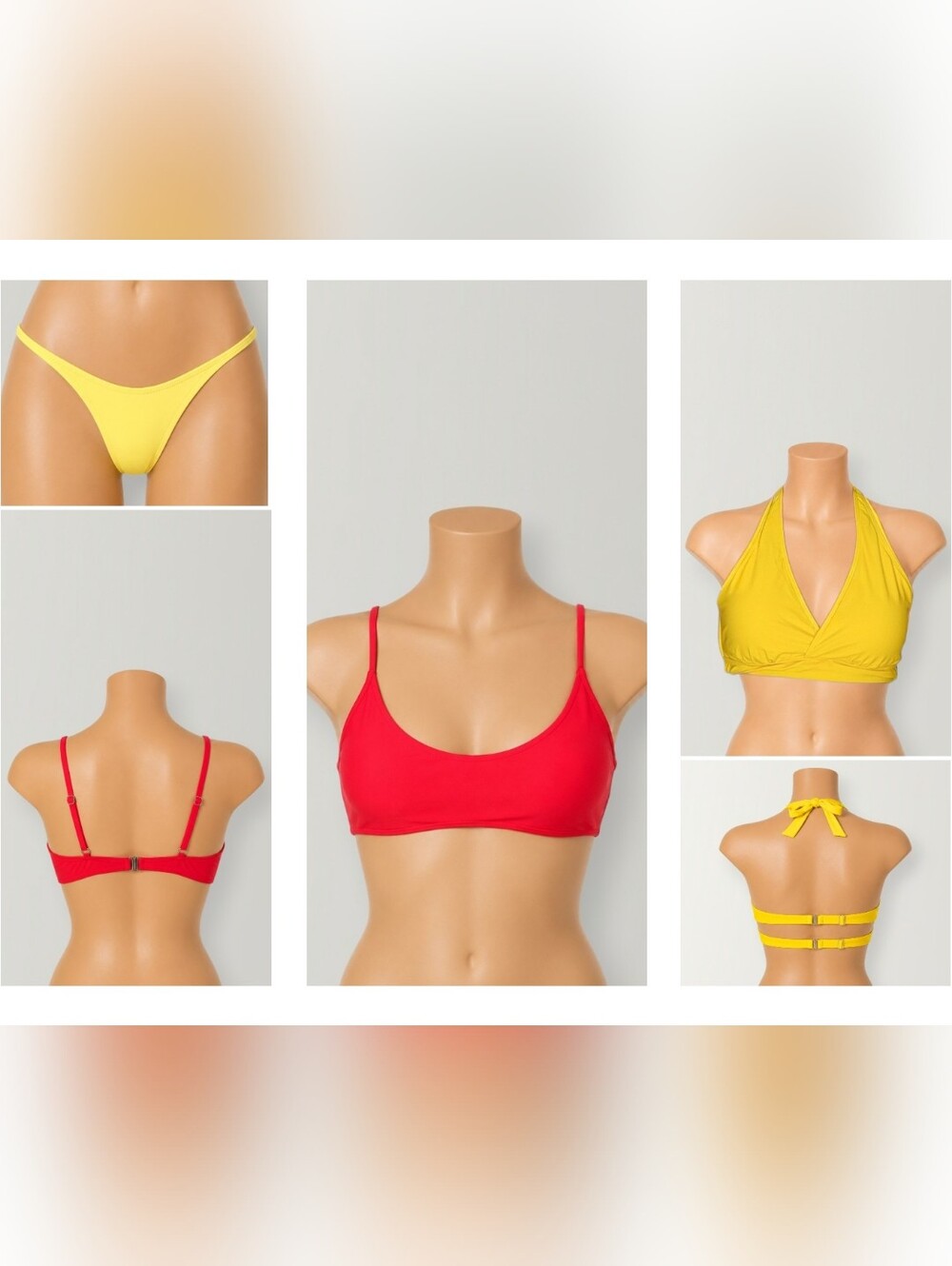 Women's Bundle 2 Bikini Tops & 1 Bikini Bottom Red & Yellow Size L